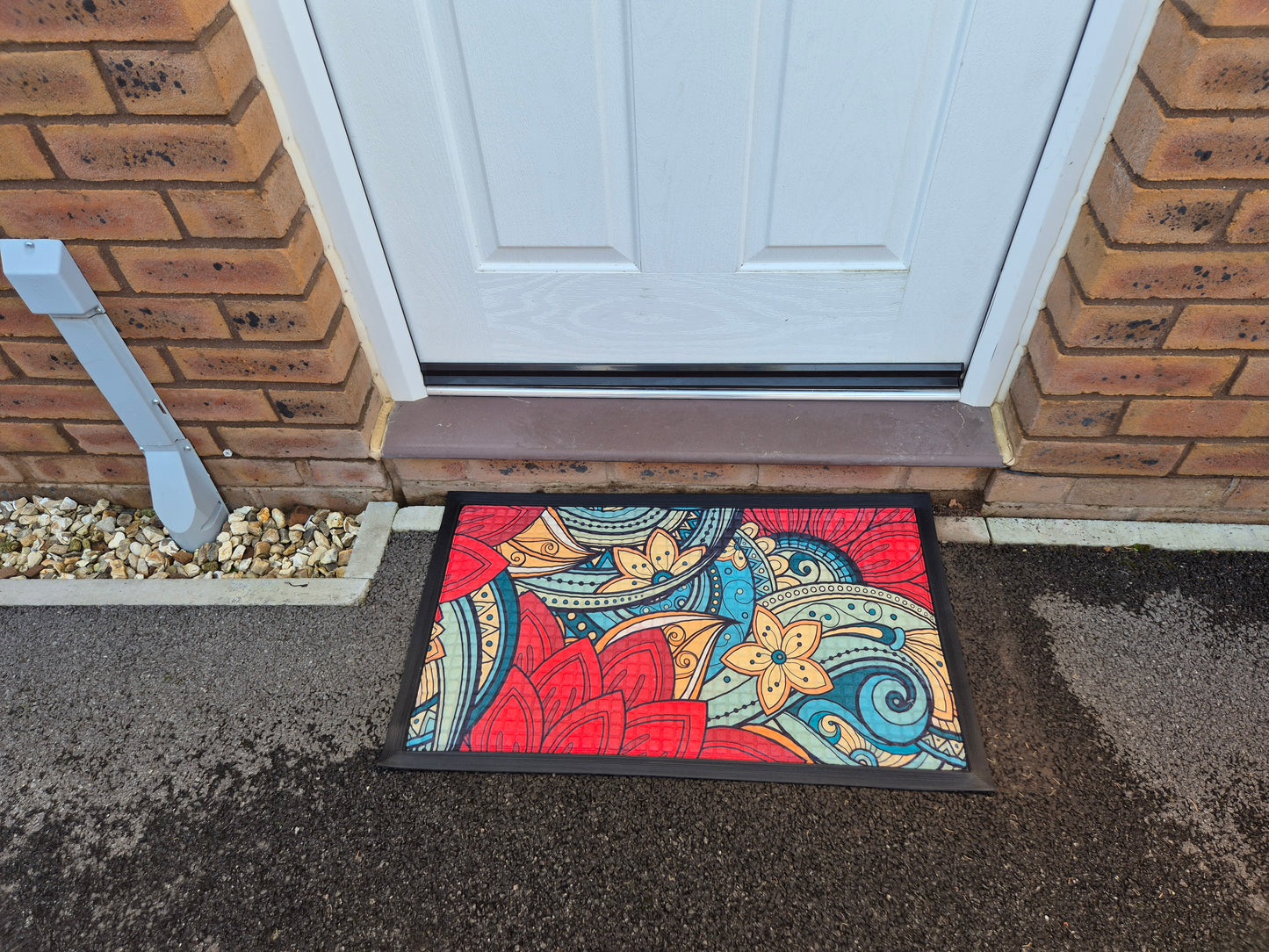 Mosaic Flower Print Embossed Textured Door Mat (45cm x 75cm)