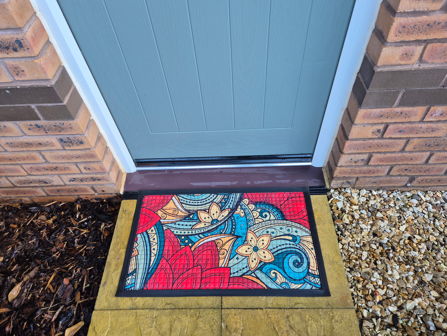 Mosaic Flower Print Embossed Textured Door Mat (45cm x 75cm)