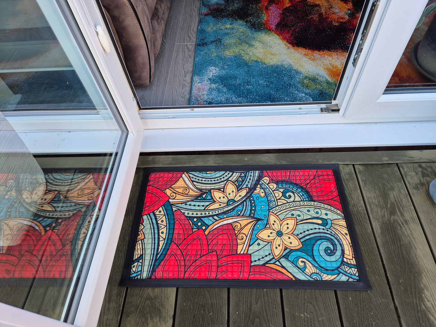 Mosaic Flower Print Embossed Textured Door Mat (45cm x 75cm)