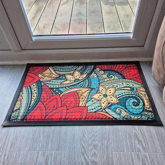 Mosaic Flower Print Embossed Textured Door Mat (45cm x 75cm)
