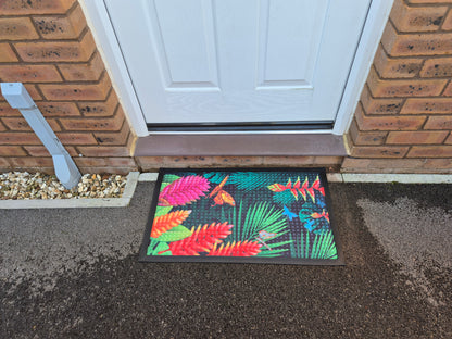 Tropical Flower Butterfly Print Embossed Textured Door Mat (45cm x 75cm)