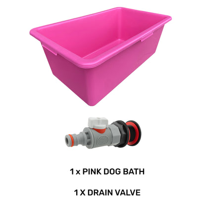 90L Pink Dog Bath with Grey/White Drain Valve
