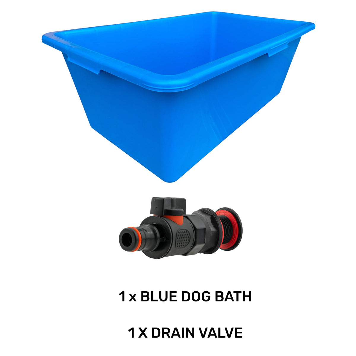 90L Blue Dog Bath with Black/Orange Drain Valve