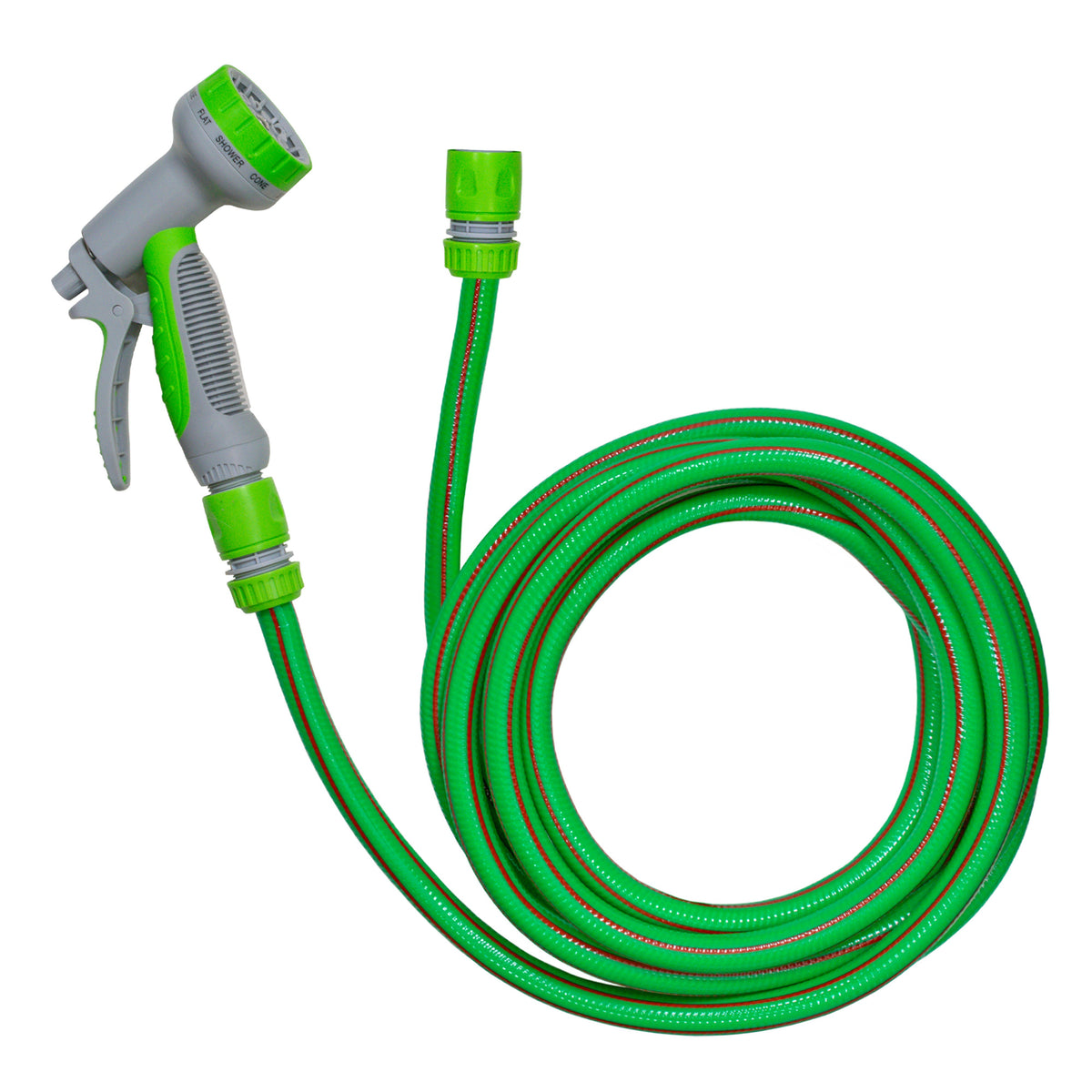 Green Dog Shower Kit – 5m Hose & 8-Pattern Spray Gun; product design shown.