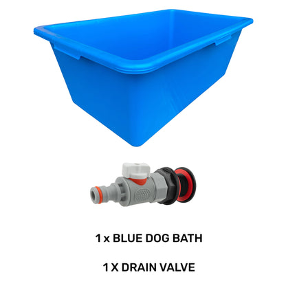 90L Blue Dog Bath with Grey/White Drain Valve