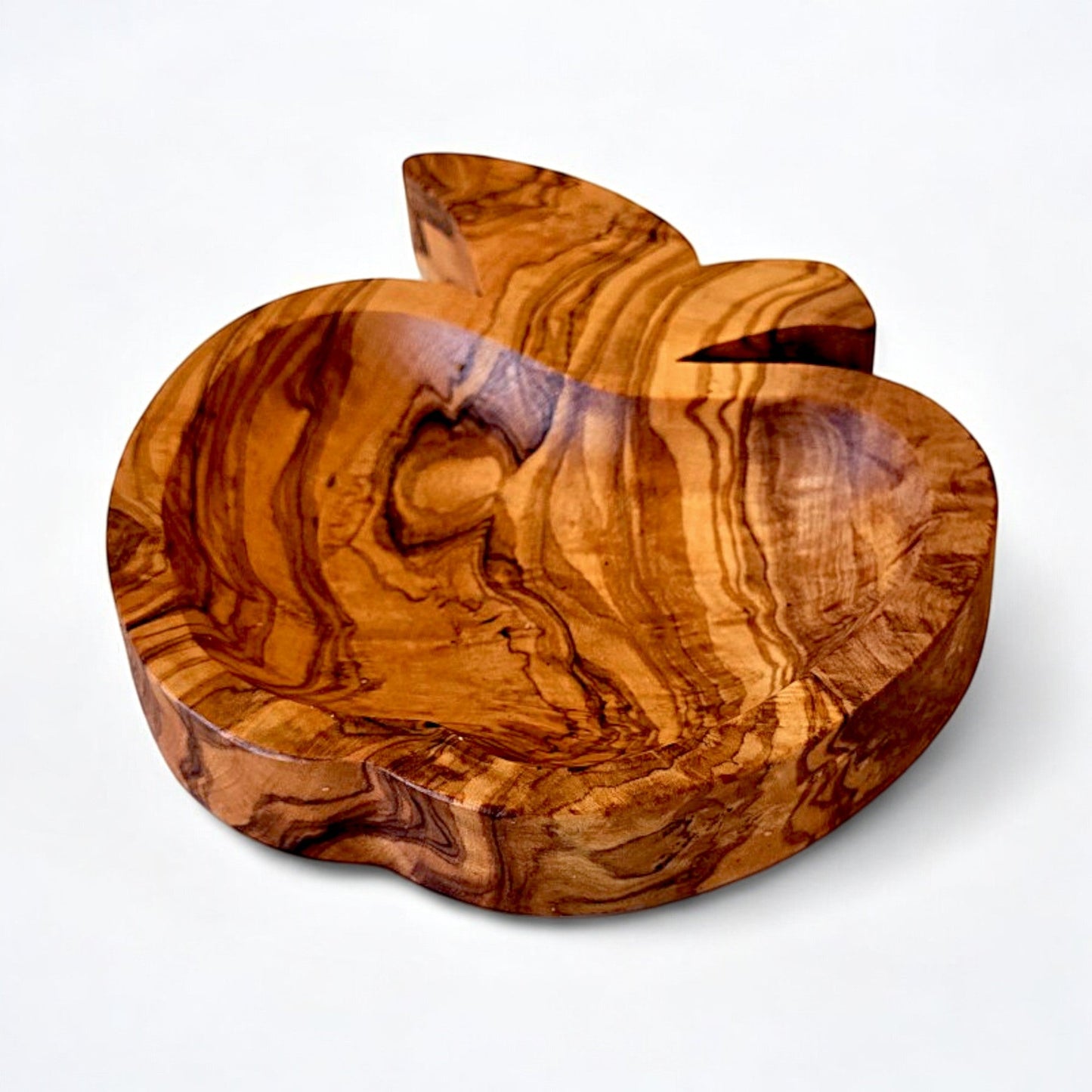 Handmade Olive Wood Apple-Shaped Snack Bowl - 14cm Decorative Serving Dish
