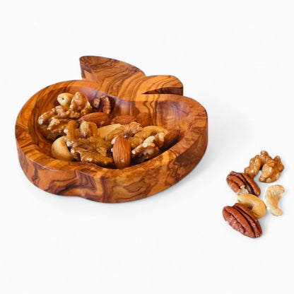 Handmade Olive Wood Apple-Shaped Snack Bowl - 14cm Decorative Serving Dish
