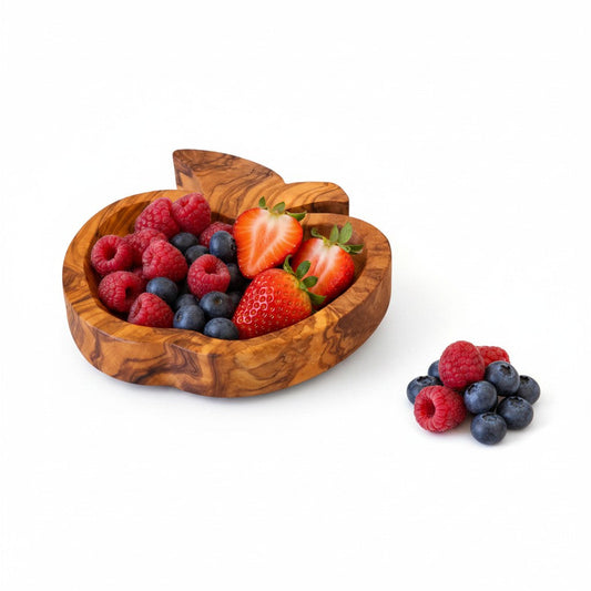 Handmade Olive Wood Apple-Shaped Snack Bowl 14cm