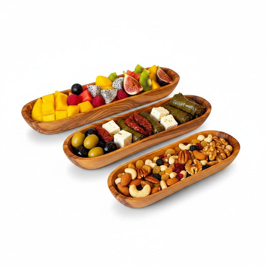 Handcrafted Olive Wood Boat Serving Trays