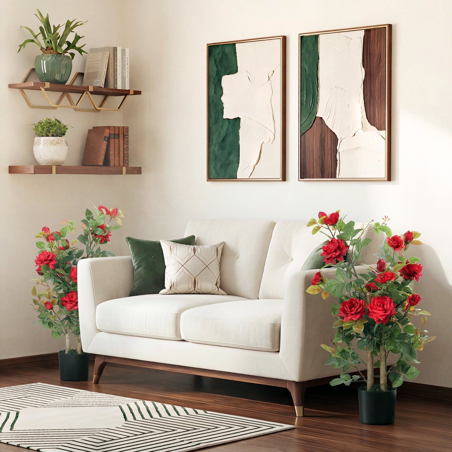 Artificial Rose Tree Set of 2, Red 90cm