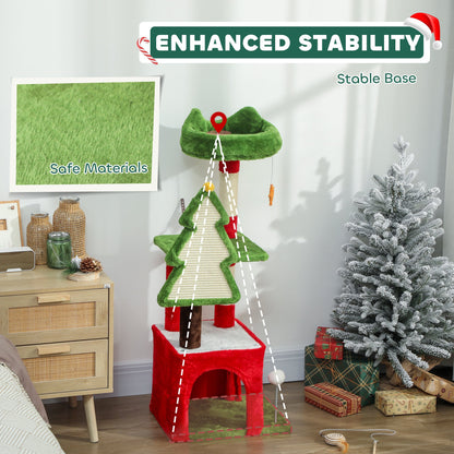 PawHut Christmas Cat Tree, 120cm Tower with Scratching Post & Board