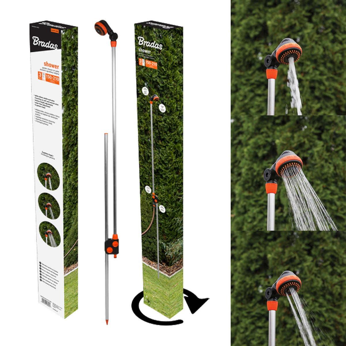 Black Line Garden Shower on Ground Stake – 150–210cm