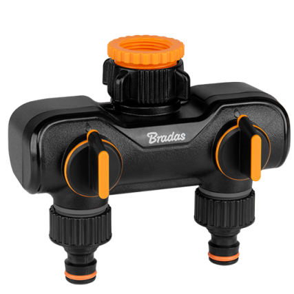 Two Way Tap Splitter with Valves, Orange/Black