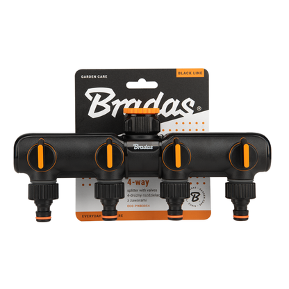 Four Way Tap Splitter with Valves, Orange/Black