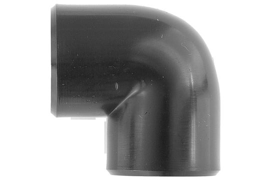 Black 1″ BSP90-degree elbow with two female threaded ends.