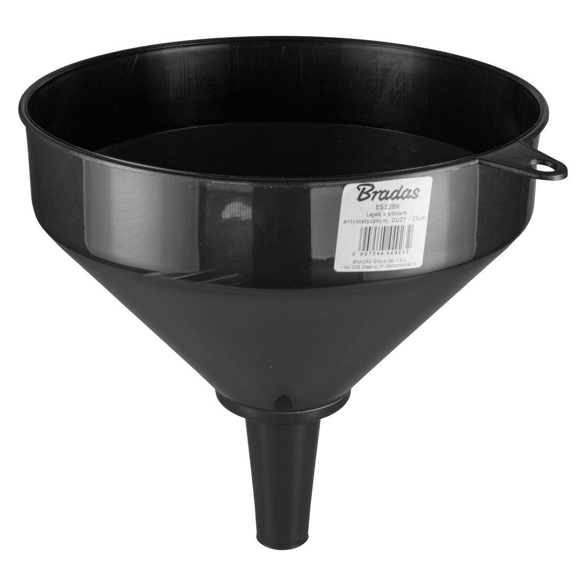 25cm Straight Fuel Funnel with Mesh Filter – Black