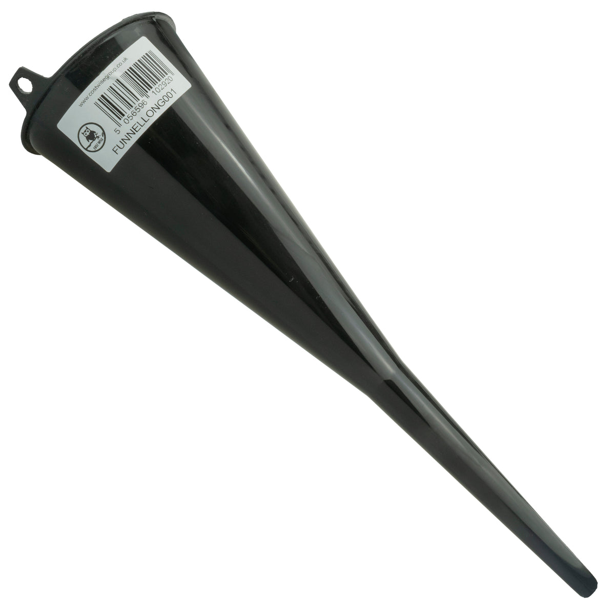 Long Black Plastic Funnel – Narrow Spout, Polypropylene