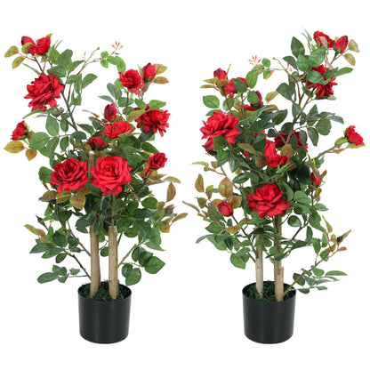 Artificial Rose Tree Set of 2, Red 90cm