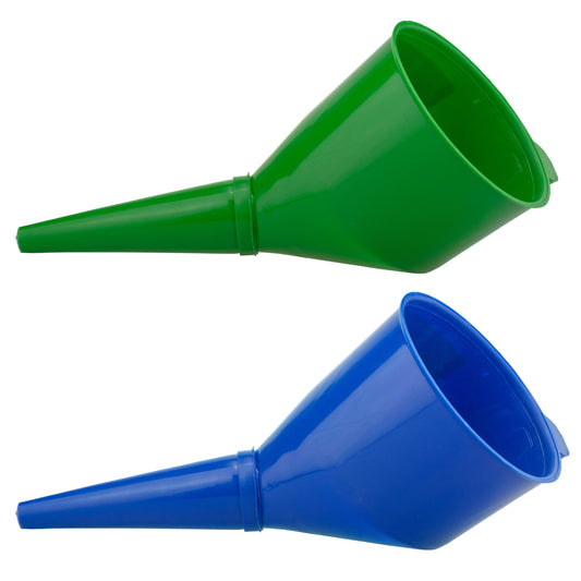 Angled Fuel Funnel Pair with Mesh Filters – Green & Blue