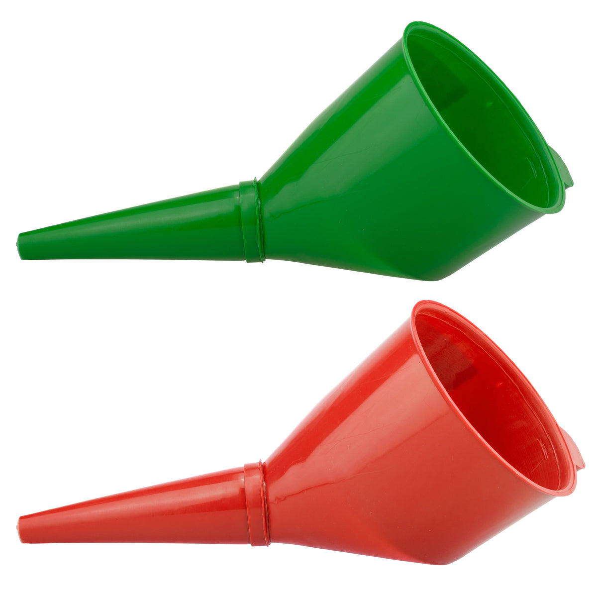 Angled Fuel Funnel Pair with Mesh Filters – Green & Red