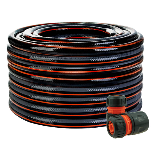 Carbon Plus ½″ Garden Hose Kit – Black/Orange & Two Sockets