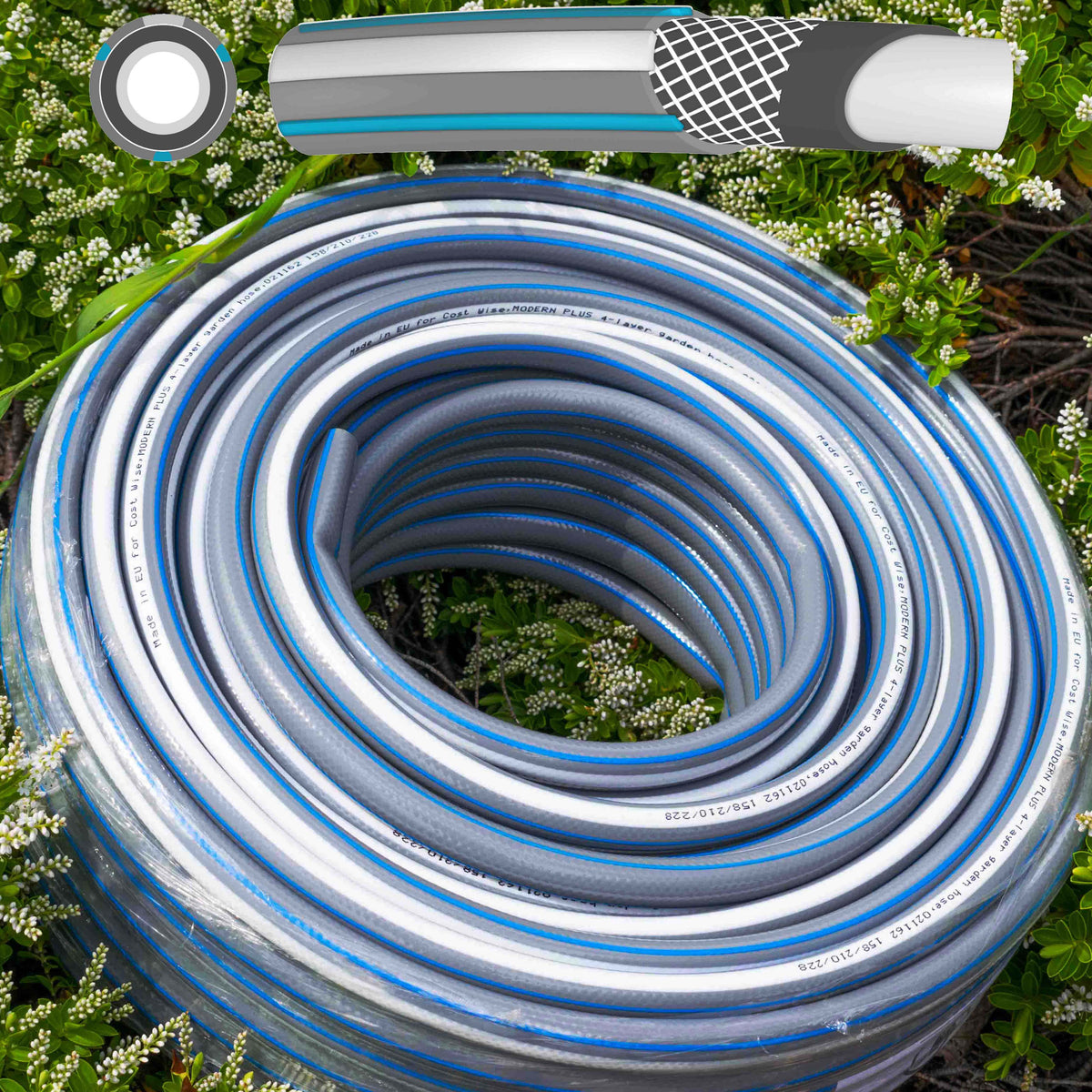 Grey ½″ Garden Hose Set with Two Black/Orange Connectors