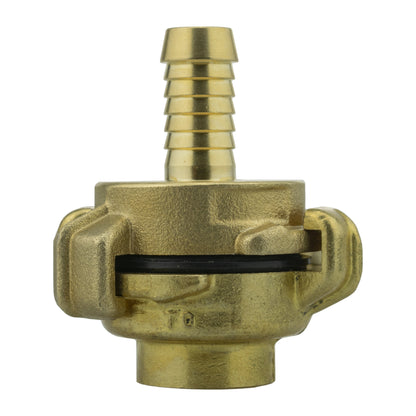 Brass Geka-type two-piece coupling set with 13mm hose barb and ½″ BSP female thread.