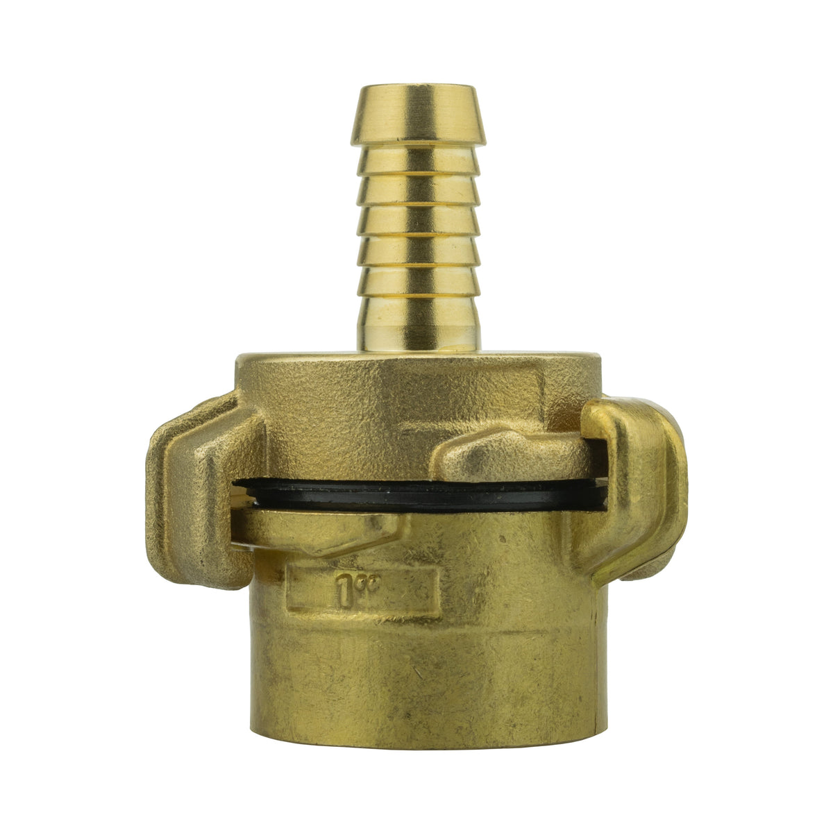 Brass Geka-type two-piece coupling set with 13mm hose barb and 1″ BSP female thread.