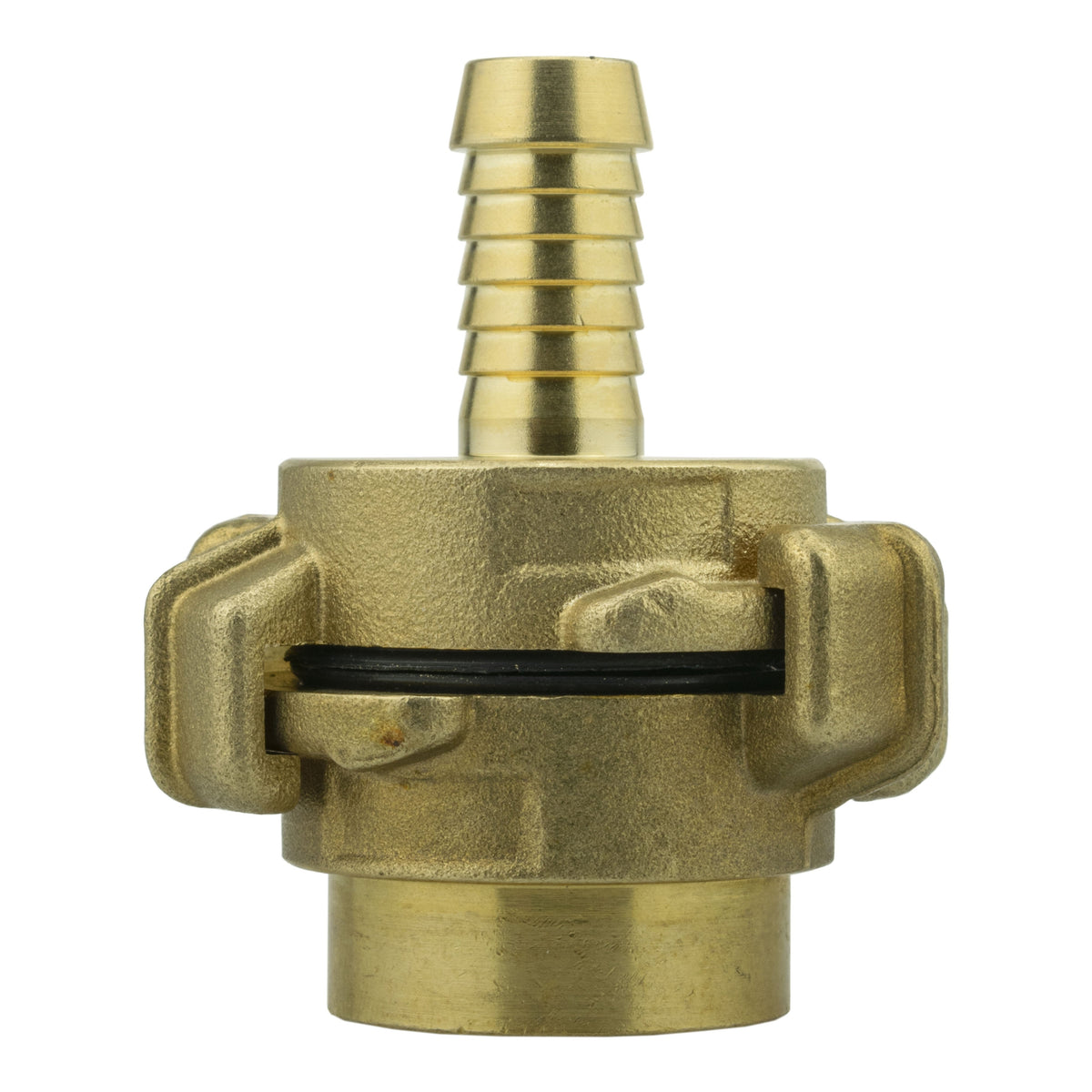 Brass Geka-type two-piece coupling set with 13mm hose barb and ¾″ BSP female thread.