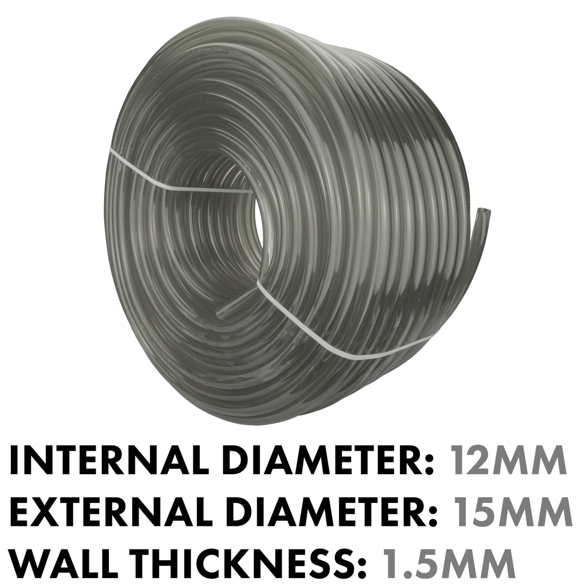 Grey Flexible PVC Tube – 12mm ID / 15mm OD, 1m or 100m