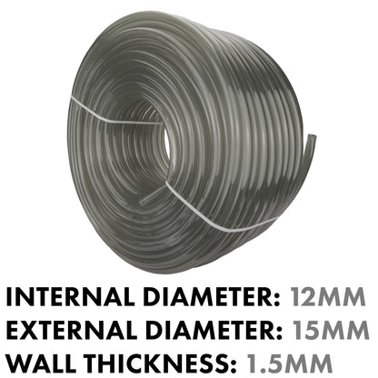 Grey Flexible PVC Tube – 12mm ID / 15mm OD, 1m or 100m