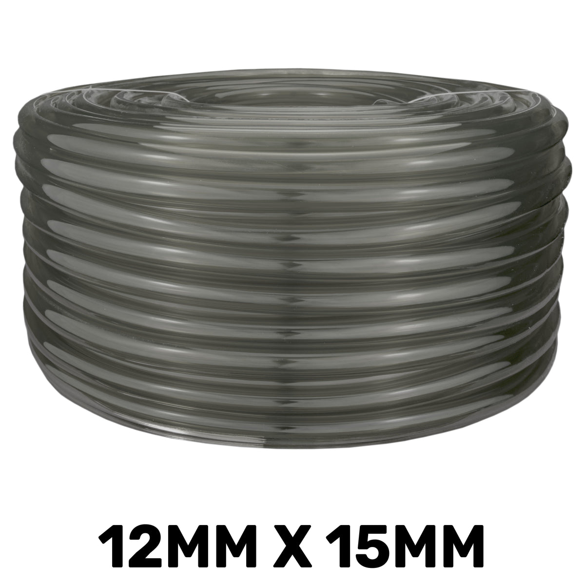Semi-transparent grey PVC tube, 12mm internal and 15mm external diameter; length chosen separately.