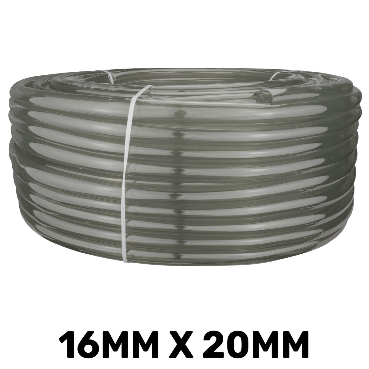 Semi-transparent grey PVC tube, 16mm internal and 20mm external diameter; length chosen separately.