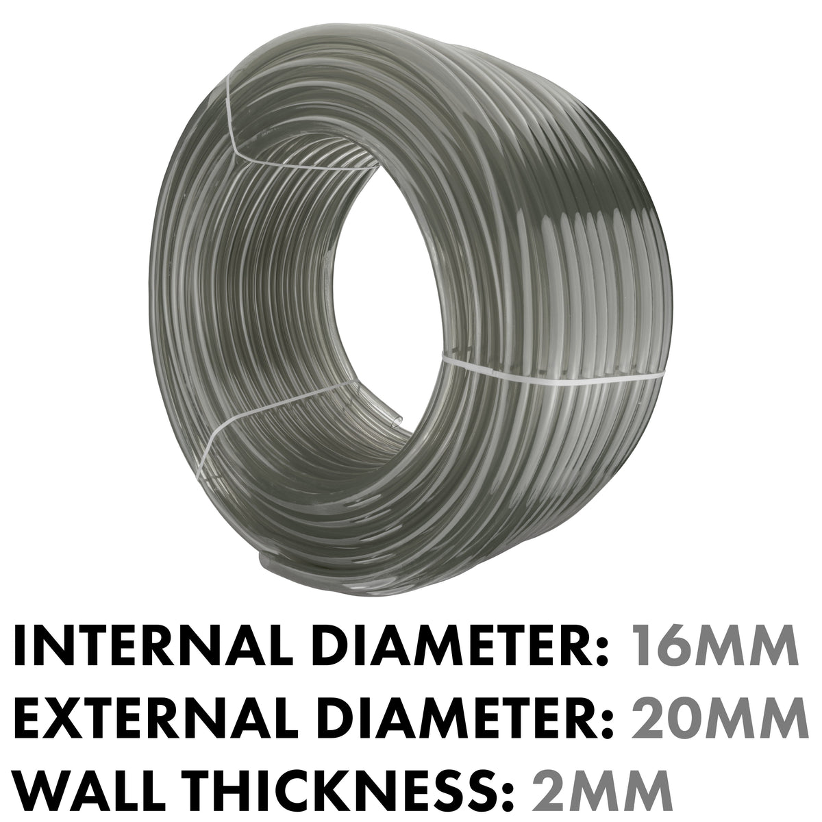 Grey Flexible PVC Tube – 16mm ID / 20mm OD, 1m or 100m