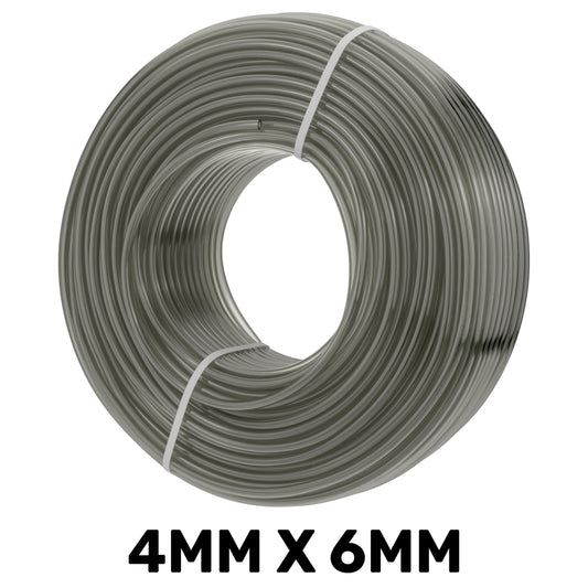 Semi-transparent grey PVC tube, 4mm internal and 6mm external diameter; length chosen separately.
