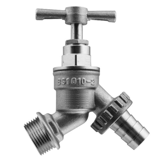 Garden Bib Tap Brass Nickle Plated 1/2" BSPM - Barb