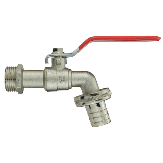 Garden Lever Tap 3/4" BSPM - 3/4" Barb - Zinc Nickle Plated