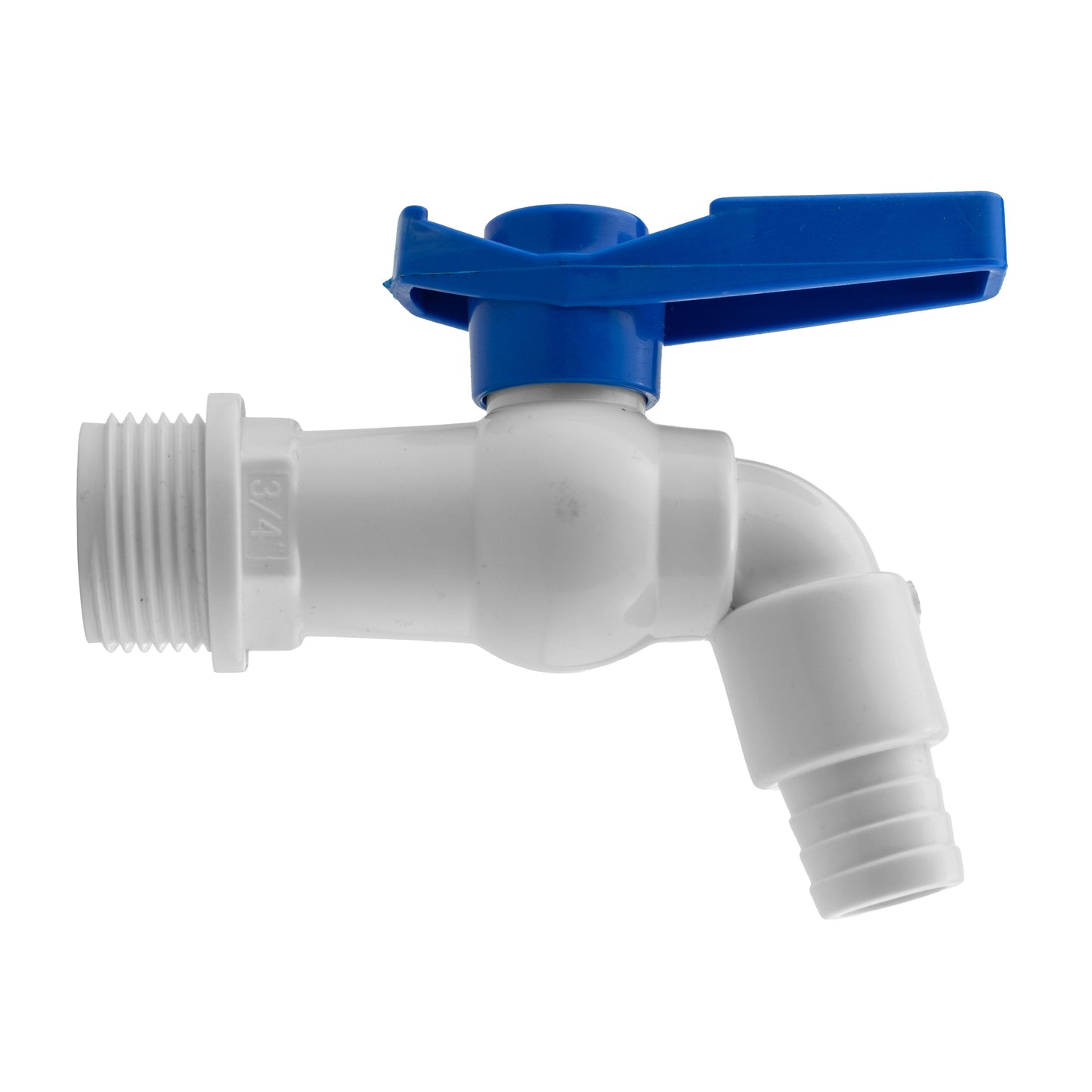 Plastic Tap 3/4" BSPM - Barb (White/Blue)