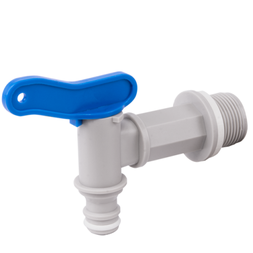 ¾″ BSP Plastic Garden Tap – Quick Outlet & Washer; product design shown.