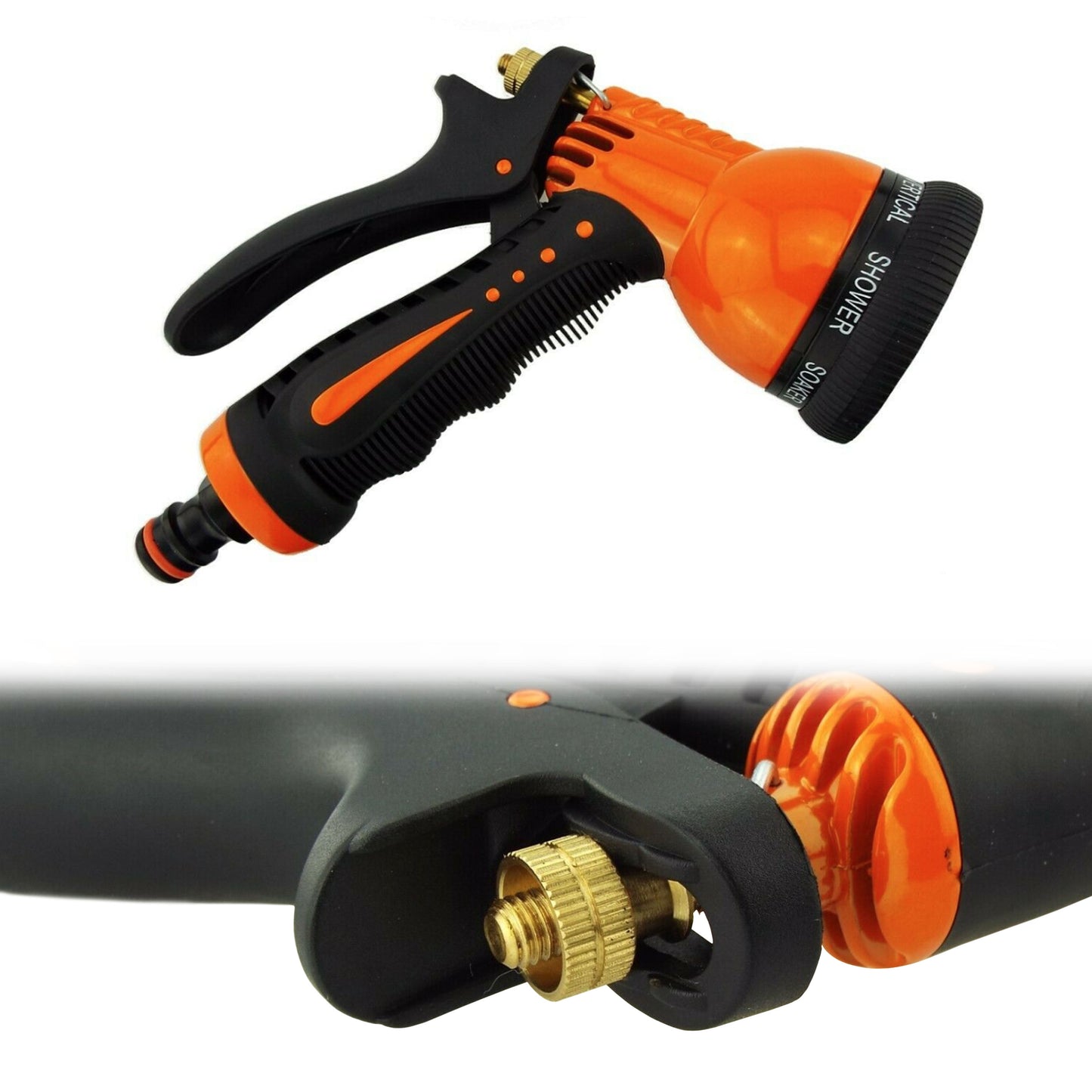 Hose Gun Metal Water Sprayer 7-Pattern (Black/Orange)