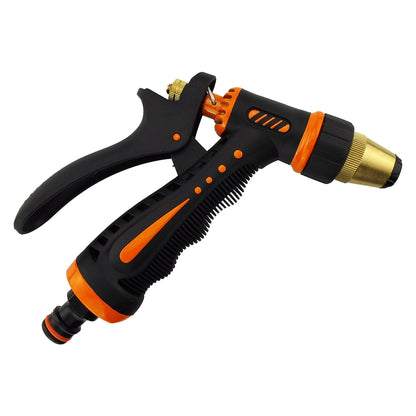 Hose Gun Metal Water Sprayer Single Adjustable Spray (Black/Orange)