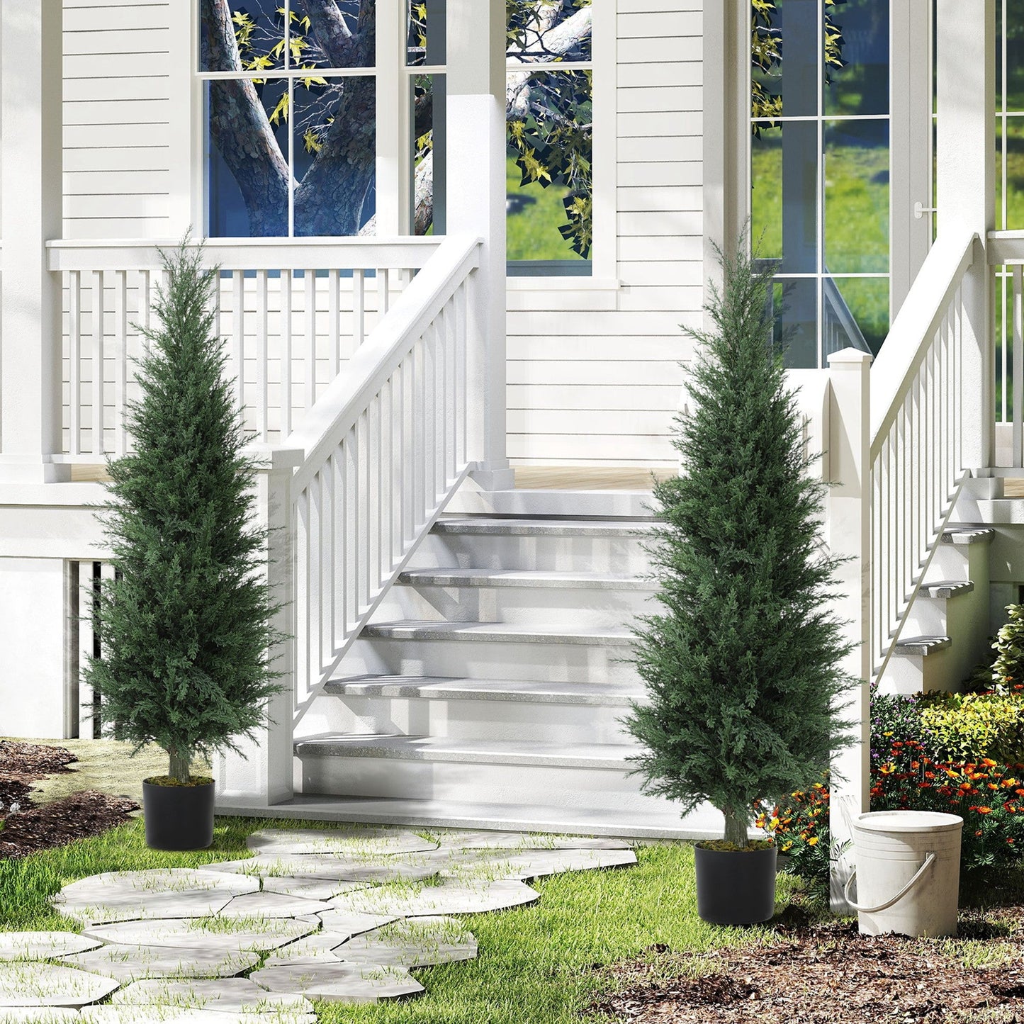 Set of 2 Decorative Artificial Plant, Cypress Tree in Pot 120 cm