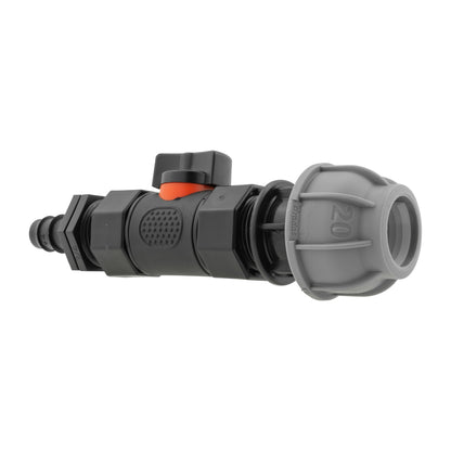 20mm MDPE Connector & Valve – 16mm Irrigation Barb