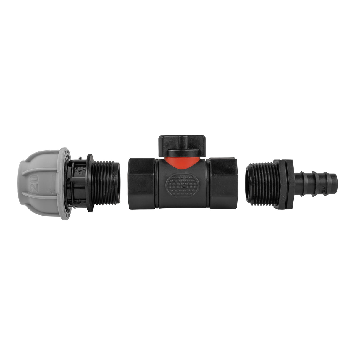 20mm MDPE Connector & Valve – 16mm Irrigation Barb