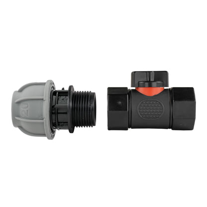 20mm MDPE Connector & Valve – ¾″ BSP Female Outlet