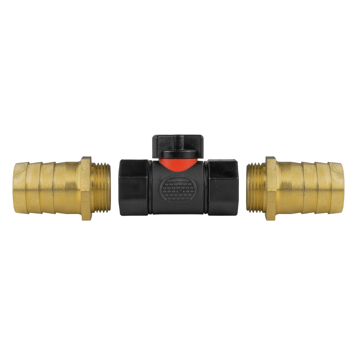 Black Inline Valve with 2 25mm Brass Barbs