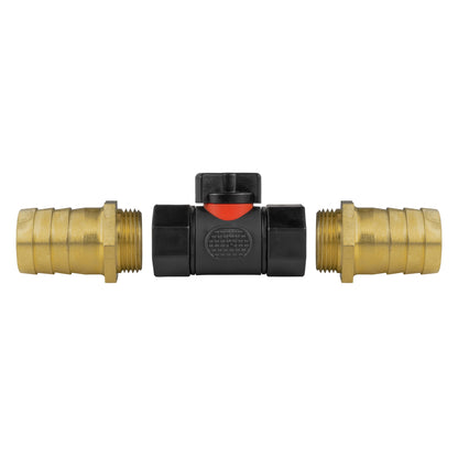Black Inline Valve with 2 25mm Brass Barbs