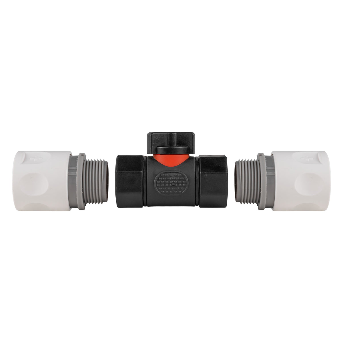 Black Inline Valve with 2 White Line Female Quick Couplings