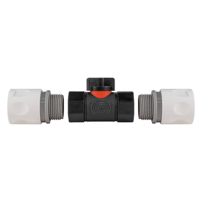 Black Inline Valve with 2 White Line Female Quick Couplings