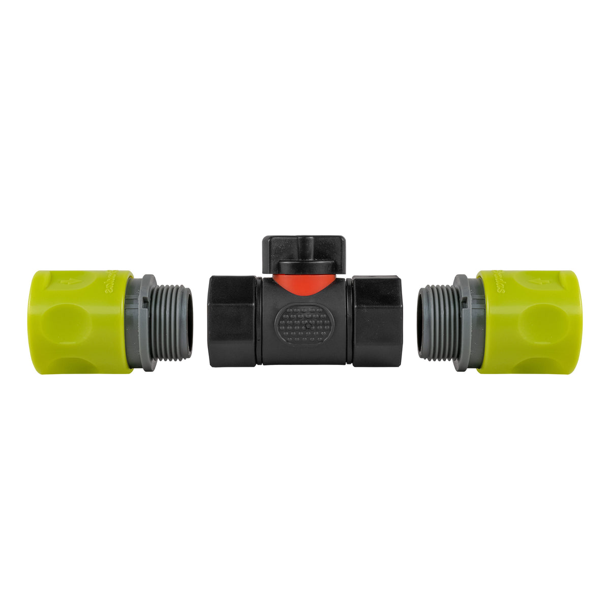 Black Inline Valve with 2 Lime Female Quick Couplings
